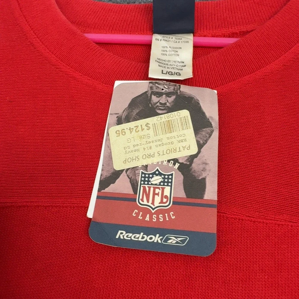 New England Patriots Reebok Jersey L Red Cotton Steve Grogan Heavyweight Vintage